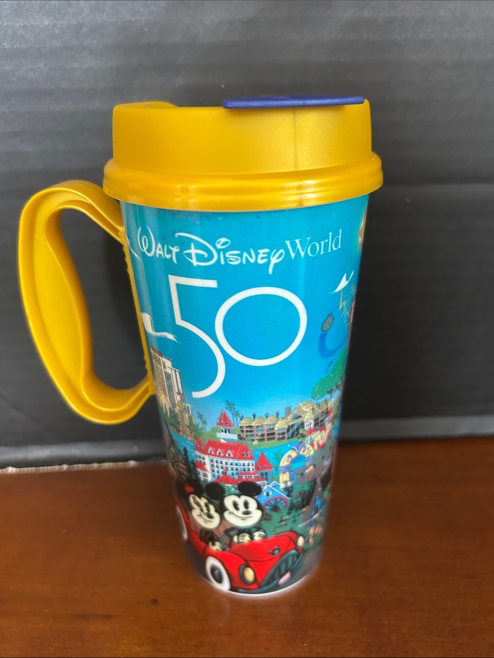 Disney Blue 50th Anniversary Walt Disney World Travel Plastic Mug